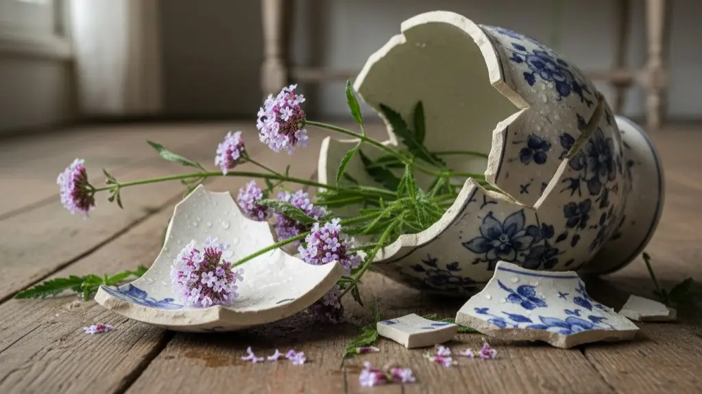 まさに割れた花瓶の画像